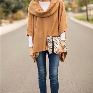 Camel turtleneck shawl or poncho
